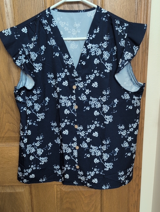 Tops - Women's Navy Floral Button-Front V-Neck Top
